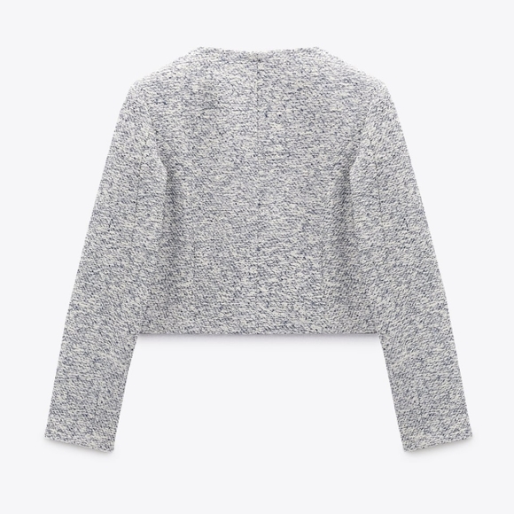 Gold Button Textured Blazer Ecru Blue Zara XS - Picture 6 of 8